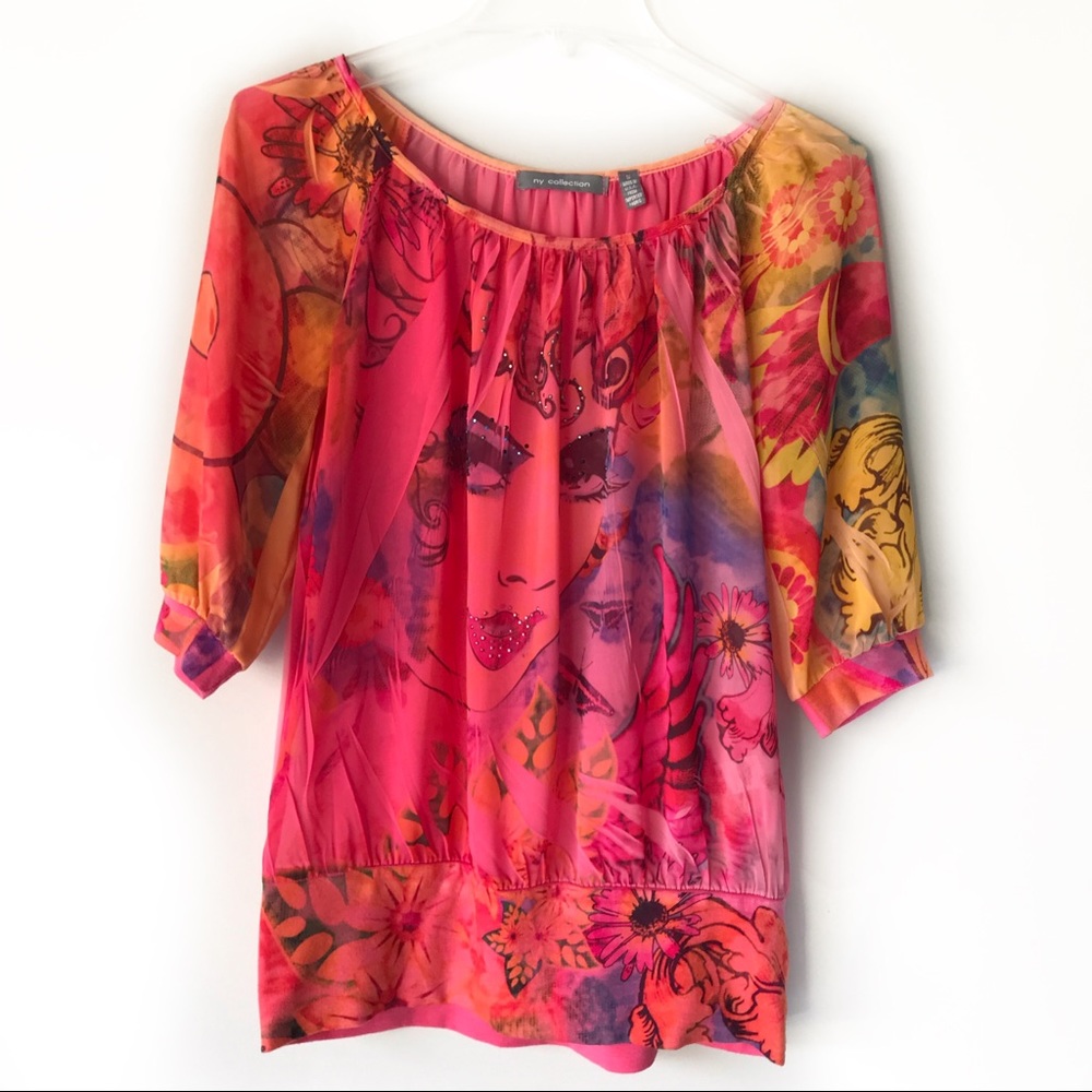 NY Collection Sheer Top Blouse Pink